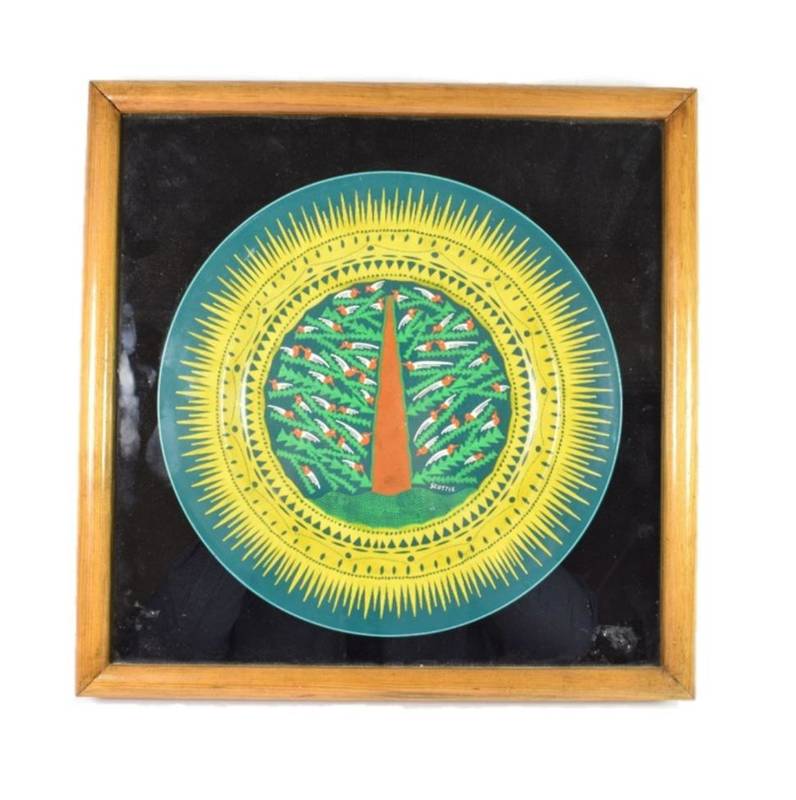 Lot 234 - Scottie Wilson (1889-1972): A Bird Tree Pattern Plate, hand painted with birds in a tree, in green