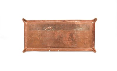 Lot 251 - An Arts & Crafts Rectangular Copper Tray, decorated with children playing in the sea with...