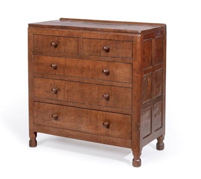 Lot 264 - Mouseman: A 1930's Robert Thompson of Kilburn Panelled English Oak Chest of Drawers, with...