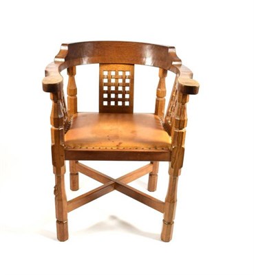 Lot 281 - Mouseman: A Robert Thompson of Kilburn English Oak Monk's Chair, with curved back and shaped...