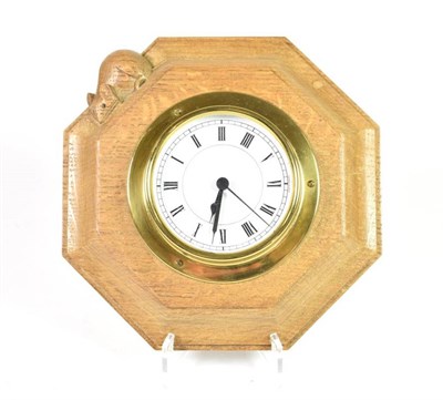 Lot 302 - Mouseman: A Robert Thompson of Kilburn English Oak Wall Clock, the octagonal frame with German...