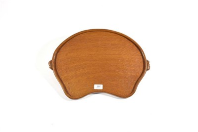 Lot 307 - Mouseman: A Robert Thompson English Oak Kidney Tea Tray, with carved mouse signature handles, 47cm