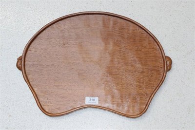 Lot 310 - Mouseman: A Robert Thompson of Kilburn English Oak Kidney Tea Tray, with carved mouse signature...