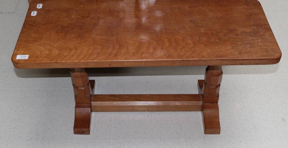 Lot 314 - Mouseman: A Robert Thompson of Kilburn English Oak 3ft Rectangular Coffee Table, on two...