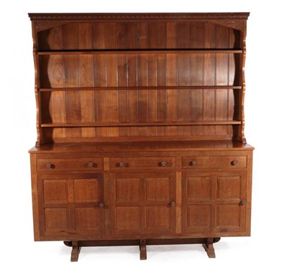 Lot 327 - Beaverman: A Colin Almack of Sutton-under-Whitestonecliffe English Oak Dresser and Rack, with three