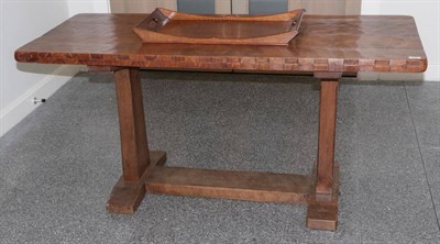 Lot 354 - Mothman: An English Oak 5ft Refectory Table, the rectangular top with carved chequered edge, on two