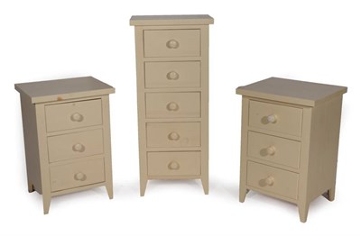 Lot 410 - A Pair of Cream Painted Pine Three Drawer Bedside Chests, modern, 49cm by 42cm by 72cm; and A...