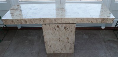 Lot 411 - A Travatine Console Hall Table, modern, the rectangular top above a rectangular column base,...