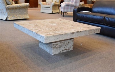 Lot 412 - A Travatine Coffee Table, modern, of square form, matching the preceding lot, 100cm by 100cm by...
