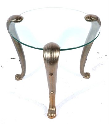 Lot 416 - A Circular Brass Coffee Table, on three metal cabriole legs with claw feet, 65cm by 53cm