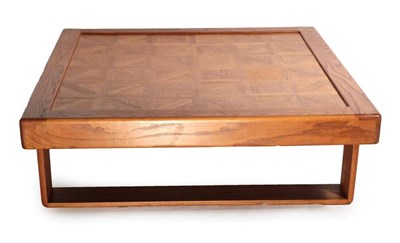 Lot 419 - An Oak and Laminated Coffee Table, modern, of square form with parquetry decorated top, 117cm...