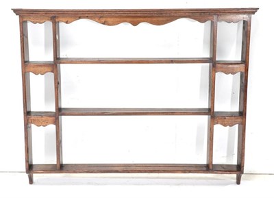 Lot 426 - A Titchmarsh & Goodwin Style Oak Wall-Mounted Delft Rack, modern, with moulded cornice above...