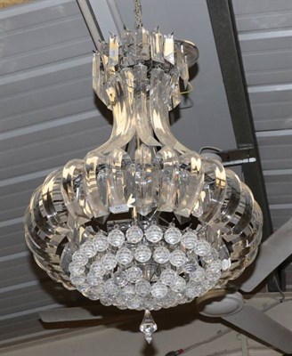 Lot 441 - A Perspex and Chrome Pendant Chandelier, modern, with prism shaped drops, with five bayonet cap...