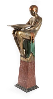 Lot 456 - An Art Deco Style Cast Metal Figure, modern, modelled as a nude bather with arms outstretched...