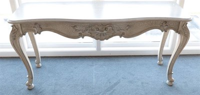 Lot 471 - A Grey Painted Console Table, modern, painted en grisaille with crackle effect paint, the top...