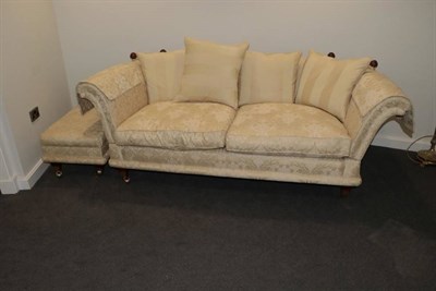 Lot 478 - A Four Piece Drop-End Lounge Suite, modern, covered in cream and floral fabric, comprising a...