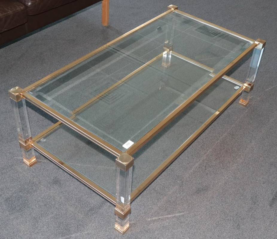 Lot 488 - Pierre Vandel: A 1970's Lucite and Gilded Metal Two-Tier Rectangular Coffee Table, stamped...