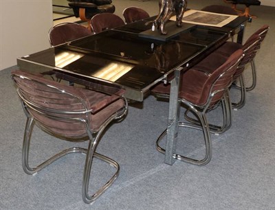 Lot 530 - A 1970's Chromed and Glass Top Dining Table and Eight Chairs, including two carvers, the table...