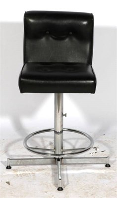 Lot 531 - A Set of Three 1970's Pivoting Bar Stools, upholstered in buttoned black leatherette, the...