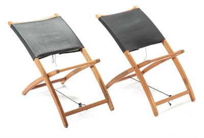 Lot 547 - Klapps Kammelen: A Pair of Vintage Folding Stools, stamped Made in Norway 44926, the folding frames