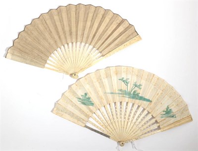 Lot 2000 - A Mid-18th Century Ivory Fan, With Double Paper Leaf, découpage for the top border and between...