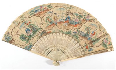 Lot 2007 - An 18th Century Carved and Pierced Ivory Fan, in the chinoiserie style, the guards quite delicately