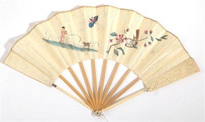 Lot 2008 - A Mid-18th Century Découpé Fan, the guards of ivory, the upper sections very wide, and carved...
