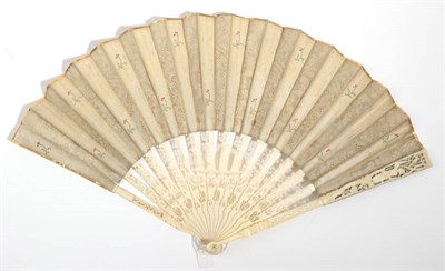 Lot 2010 - A Mid-18th Century Fan, the ivory monture pierced and carved, the upper guards with a...