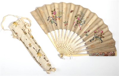 Lot 2011 - A Third Quarter 18th Century Ivory Fan, the sticks pierced and the upper guards carved with...