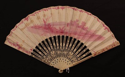 Lot 2015 - A Mid-18th Century French Ivory Fan, mounted with a double leaf painted in differing shades of pink