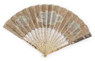 Lot 2016 - A Mid-18th Century Ivory Fan, the monture carved, pierced and silvered, the gorge sticks in...
