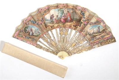Lot 2017 - A Mid-18th Century Ivory Fan, the monture elaborately carved and gilded, the gorge particularly...