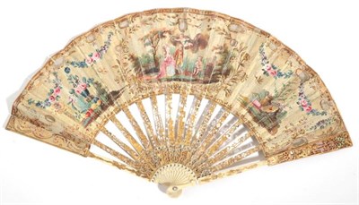 Lot 2018 - A Late 18th Century French Peephole Fan, the ivory monture carved and gilded with figures, with the