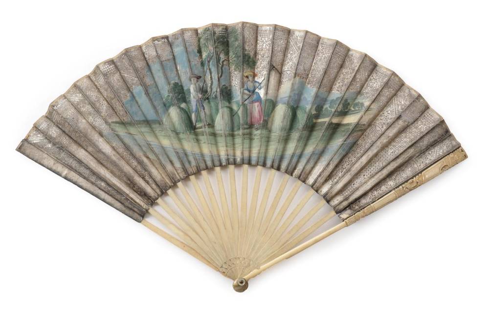 Lot 2019 - George III: An ivory Fan, circa 1760's, the monture simply carved on the upper guards. The...