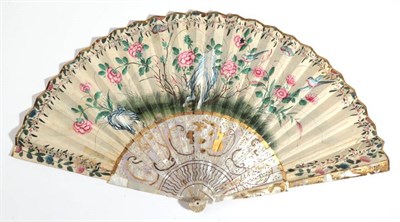 Lot 2020 - A Large Mother-of-Pearl Fan, the monture most probably circa 1770's, the leaf, in the Chinese...
