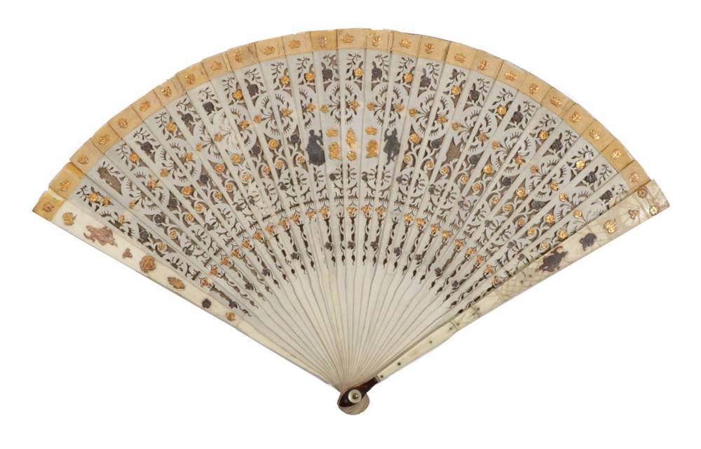 Lot 2022 - Jacobite, Or No? A Mid-18th Century Bone Brisé Fan, with twenty-five inner sticks and two...