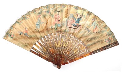 Lot 2023 - A Late 18th Century Blond Tortoiseshell Fan, the monture carved, pierced and gilded, the gorge...