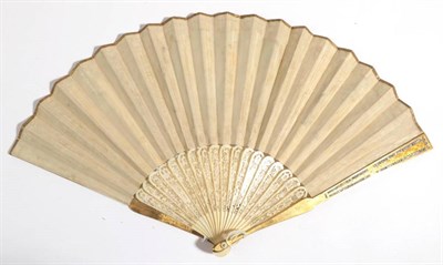 Lot 2025 - A Neo-Classical Fan, circa 1790, the gorge of ivory, the guards worked in a gold metal, the...