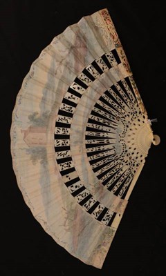 Lot 2027 - A 1760's Ivory Fan of Cabriolet Form, the monture carved and pierced, painted and gilded, with...