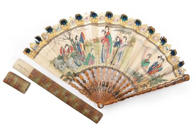 Lot 2029 - Queen Anne's Fan: A Mid to Late 18th Century Fan, with shaped wooden sticks painted with exotic...