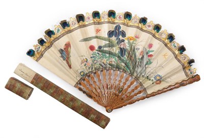 Lot 2029 - Queen Anne's Fan: A Mid to Late 18th Century Fan, with shaped wooden sticks painted with exotic...