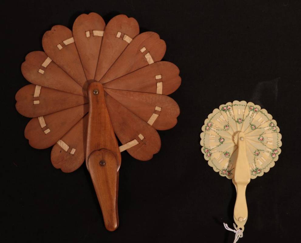 Lot 2037 - Two Cockade Fans, one dated 1891, the eleven inner sticks of plain wood, save for some...