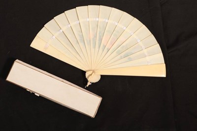 Lot 2042 - A Late 1880's Ivory Brisé Fan, most likely Austrian, the fifteen wide inner sticks plain save...