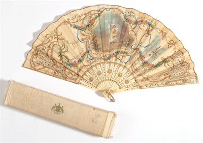 Lot 2045 - An Early 20th Century Fan, the silk leaf mounted on celluloid, featuring a lady in 18th century...