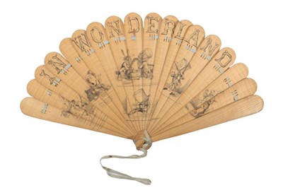 Lot 2049 - In Wonderland: A Wood Brisé Fan, circa 1880's, the light polished sticks drawn with the title ''In