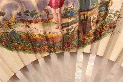 Lot 2052 - Regency Romance: A Fine Fan, circa 1830's, the monture of white mother-of-pearl, the gorge...