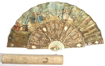 Lot 2053 - A Mid-19th Century Bone Fan, the monture carved, pierced and gilded, in an extravagant fashion, the