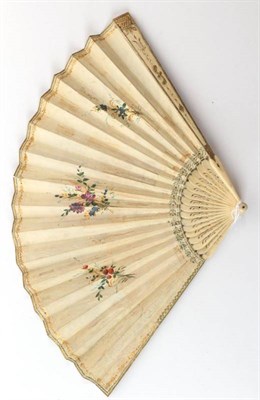 Lot 2055 - A Wedding Fan, Regency Period, the monture of pierced and gilded ivory sticks, the double leaf with