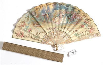 Lot 2058 - An Early 20th Century Pink Mother-of-Pearl Fan, the monture carved, pierced and gilded, the...