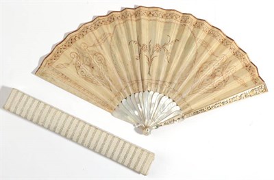 Lot 2059 - A Circa 1830's White Mother-of-Pearl Fan, with carved and gilded guards, the gorge with gilded...
